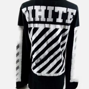 Off-White Black and White Diagonal Stripe Logo Long Sleeve Shirt